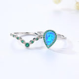  Blue Opal Teardrop Stackable Ring Rhodium Plated 925 Sterling Silver October Birthday Gift  - FineColorJewels