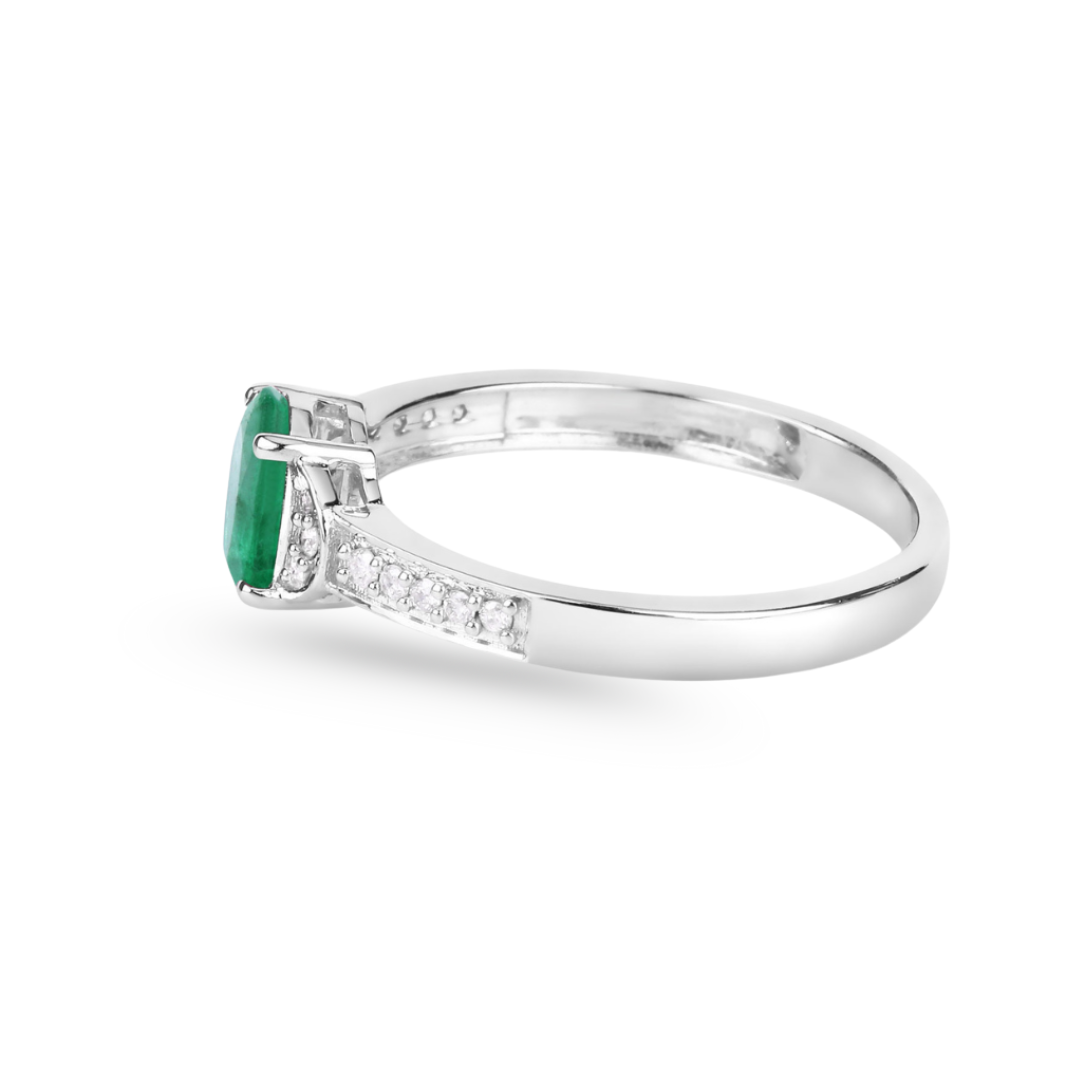 Genuine 10K Zambian Emerald Diamond Bridge Ring