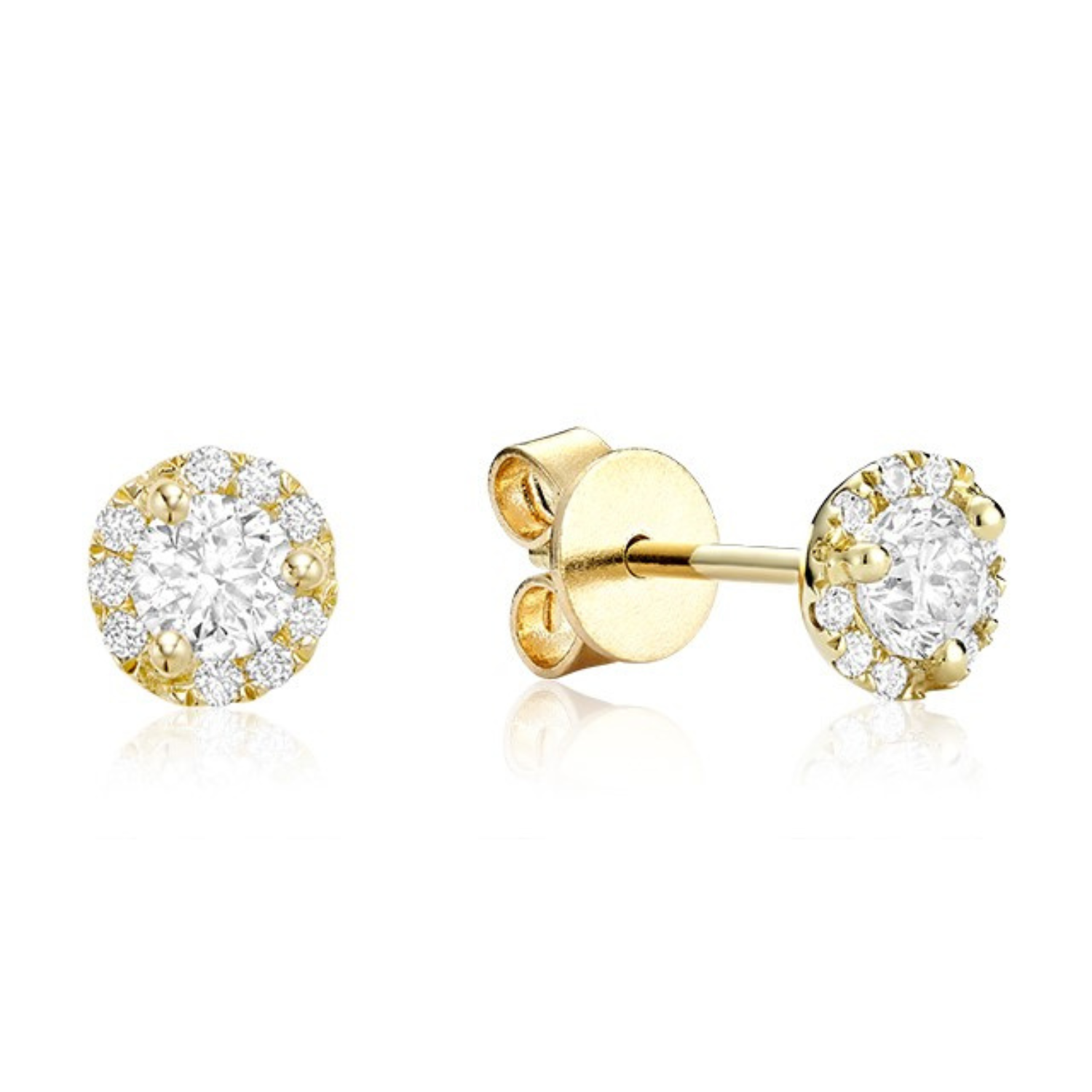 14k Gold Natural Diamond Halo Stud Earrings