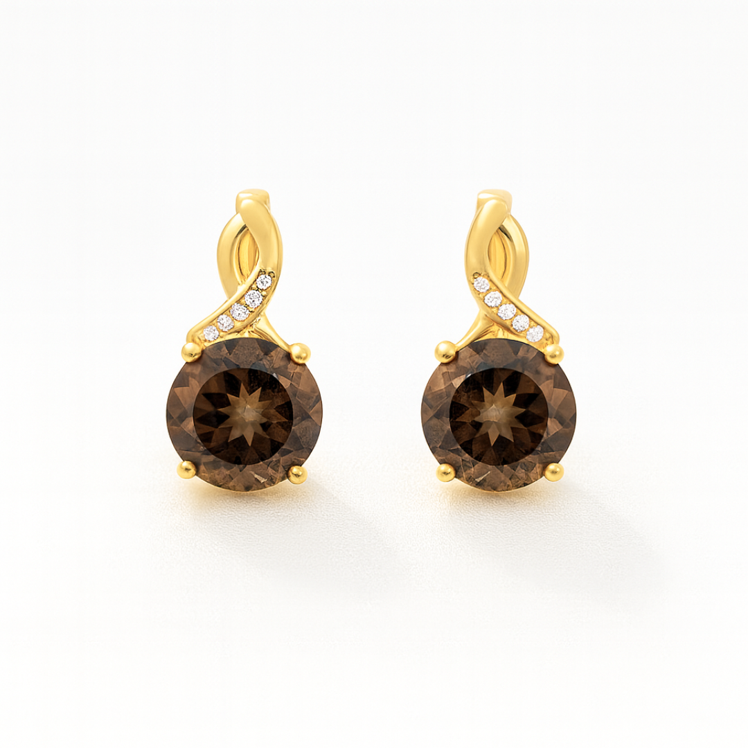 Natural Smoky Quartz Silver Leverback Earrings