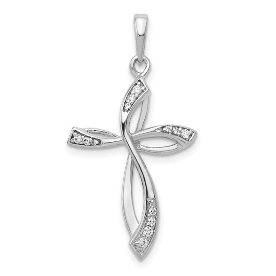 14K White Gold Diamond Cross Polished Pendant