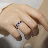 Three Stone Purple Amethyst Ring February Birthstone Wedding Ring for Women
