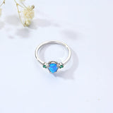 Blue Opal Three Stone Engagement Ring Lab Grown Blue Opal Teardrop Ring Emerald Accents Promise Ring Sterling Silver Ring Gift For Women - FineColorJewels