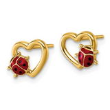 14k Gold Ladybug Earrings on Heart