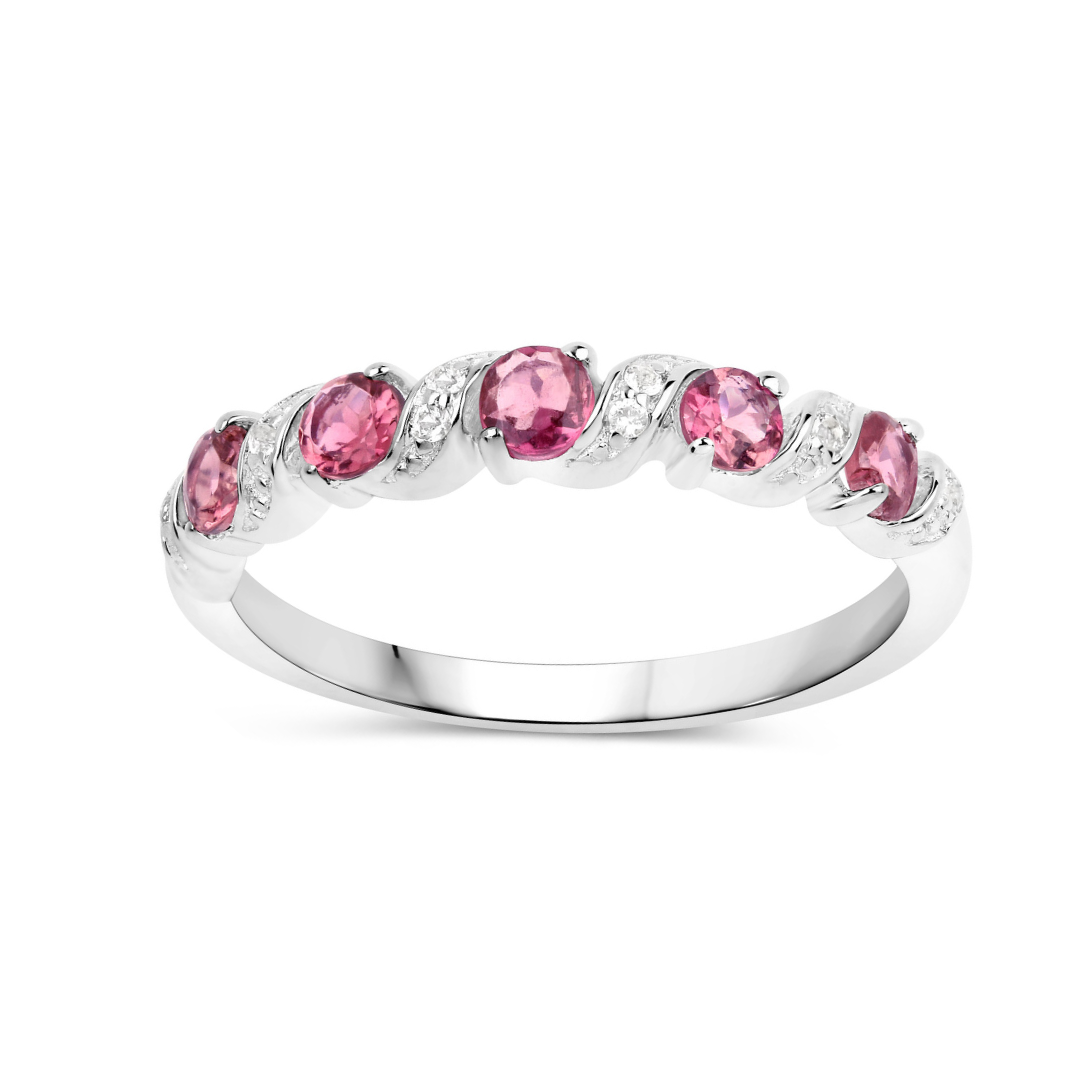 Genuine Pink Tourmaline 5 Stone Ring