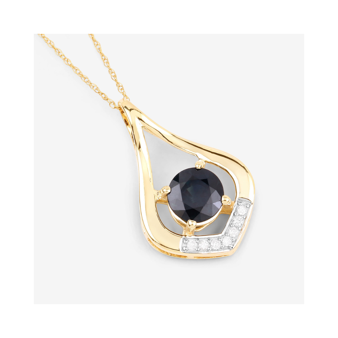 Genuine 10K Blue Sapphire Diamond Cocktail Pendant
