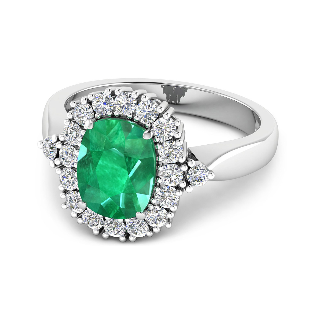Genuine Diamond Zambian Emerald Cushion Cut Ring