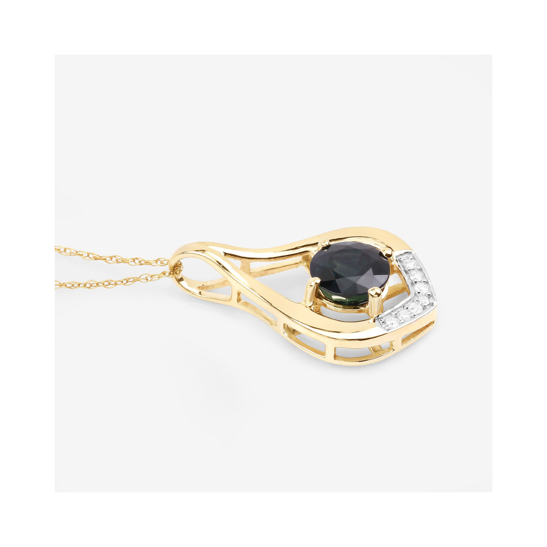Genuine 10K Blue Sapphire Diamond Cocktail Pendant