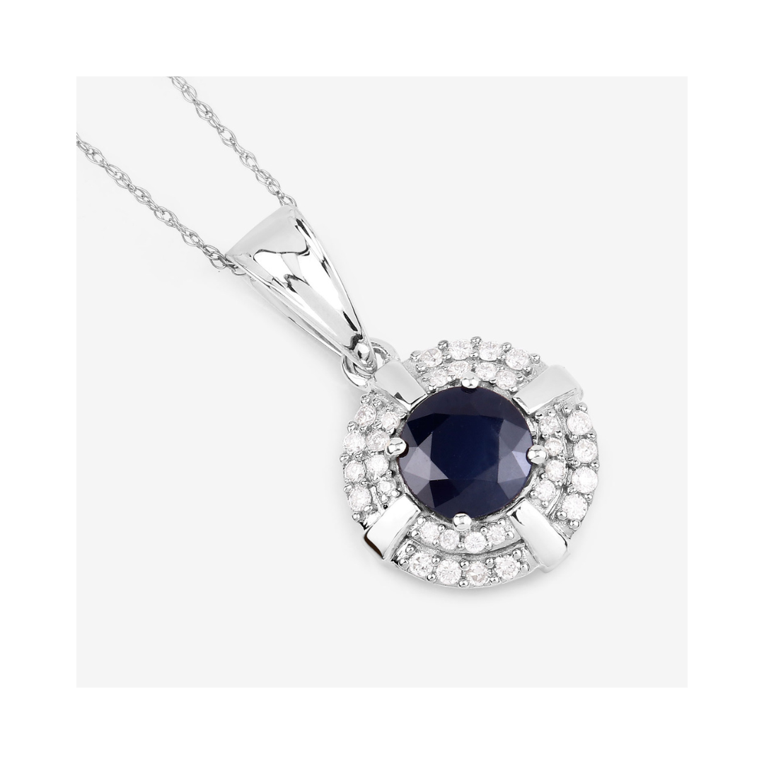Genuine 10K Blue Sapphire Diamond Halo Pendant