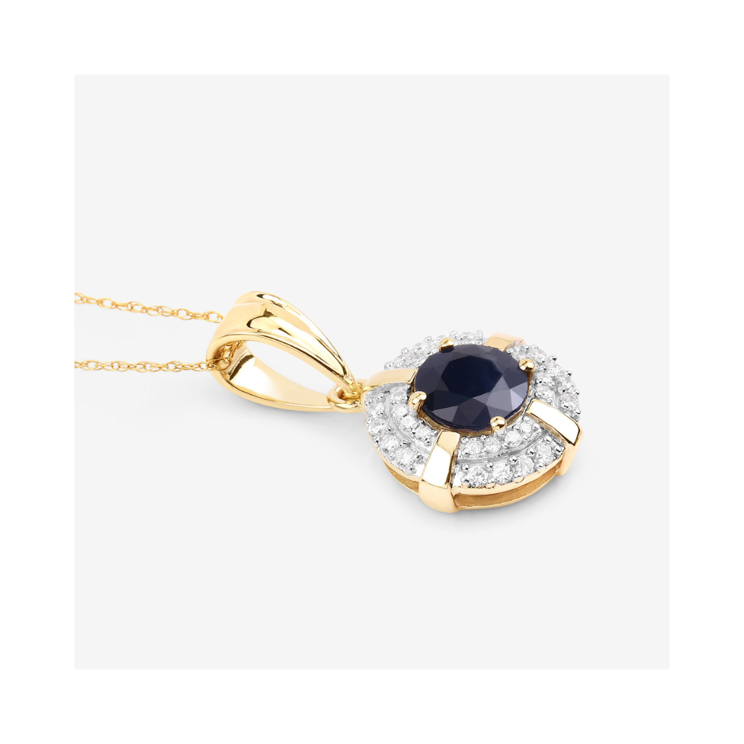 Genuine 10K Blue Sapphire Diamond Halo Pendant