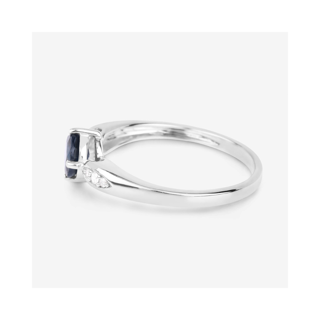 Genuine 10K Blue Sapphire Diamond Cocktail Ring