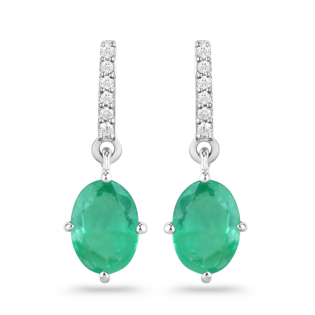 Genuine Zambian Emerald Diamond 10K Gold Oval Earrings