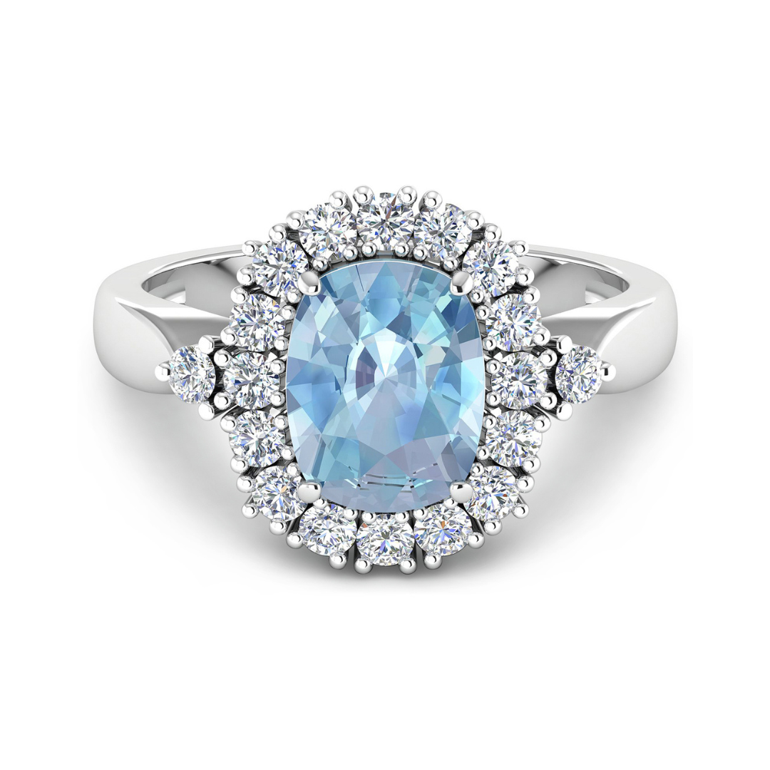 Genuine Diamond and Aquamarine Halo Ring