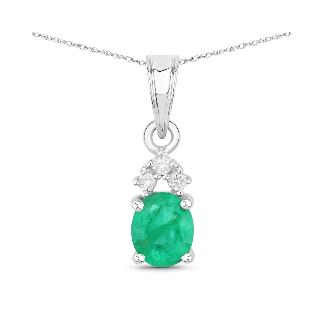Genuine 10K Zambian Emerald Diamond Solitaire Pendant