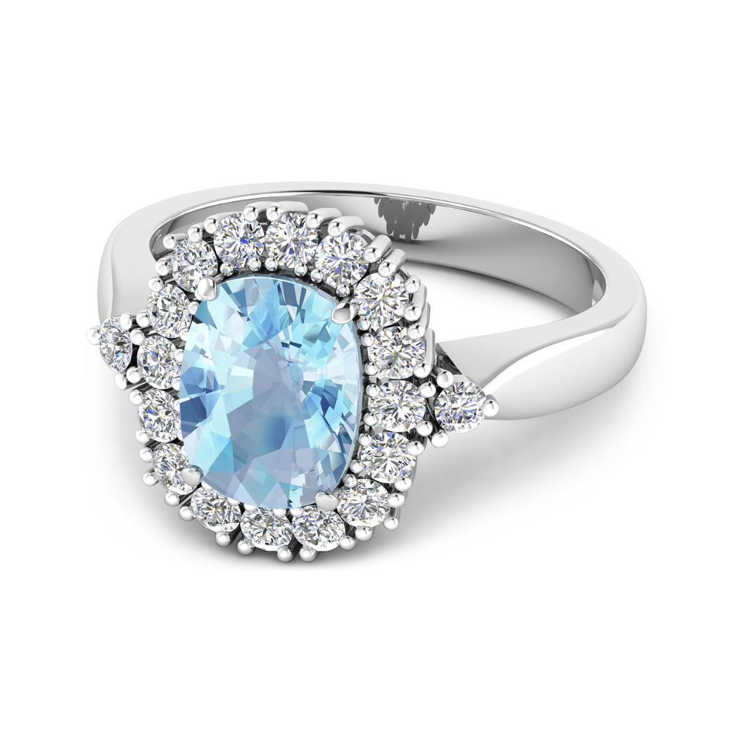 Genuine Diamond and Aquamarine Halo Ring