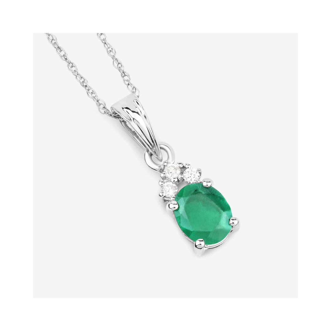 Genuine 10K Zambian Emerald Diamond Solitaire Pendant