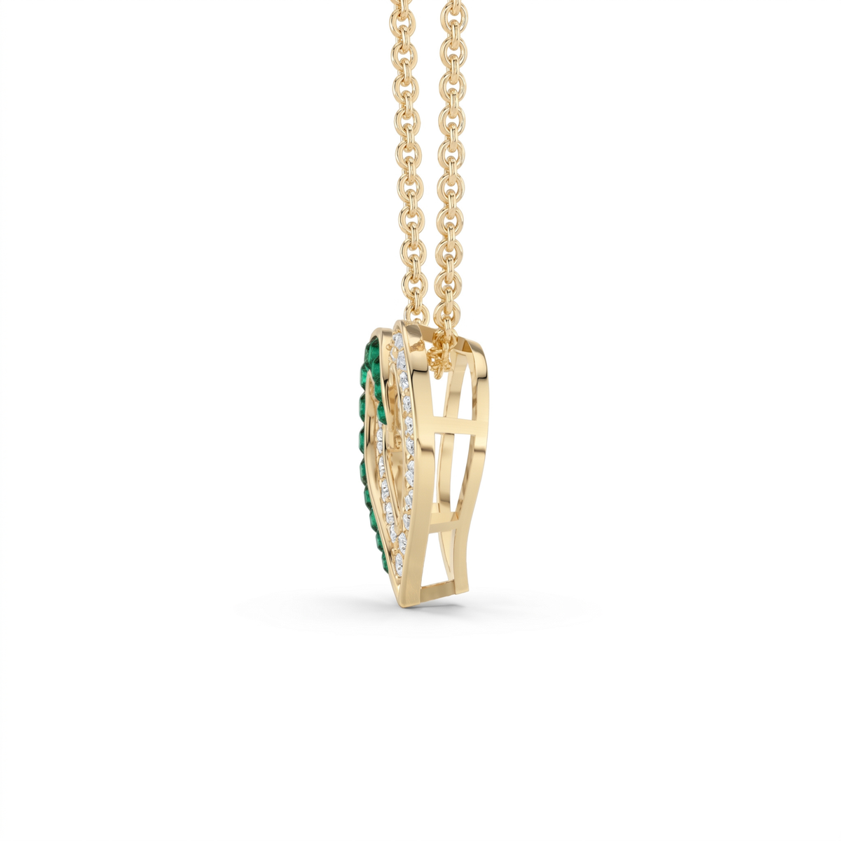 0.64 Cttw Round Emerald and Lab Grown Diamond 14K Gold Pave Open Heart Pendant Necklace