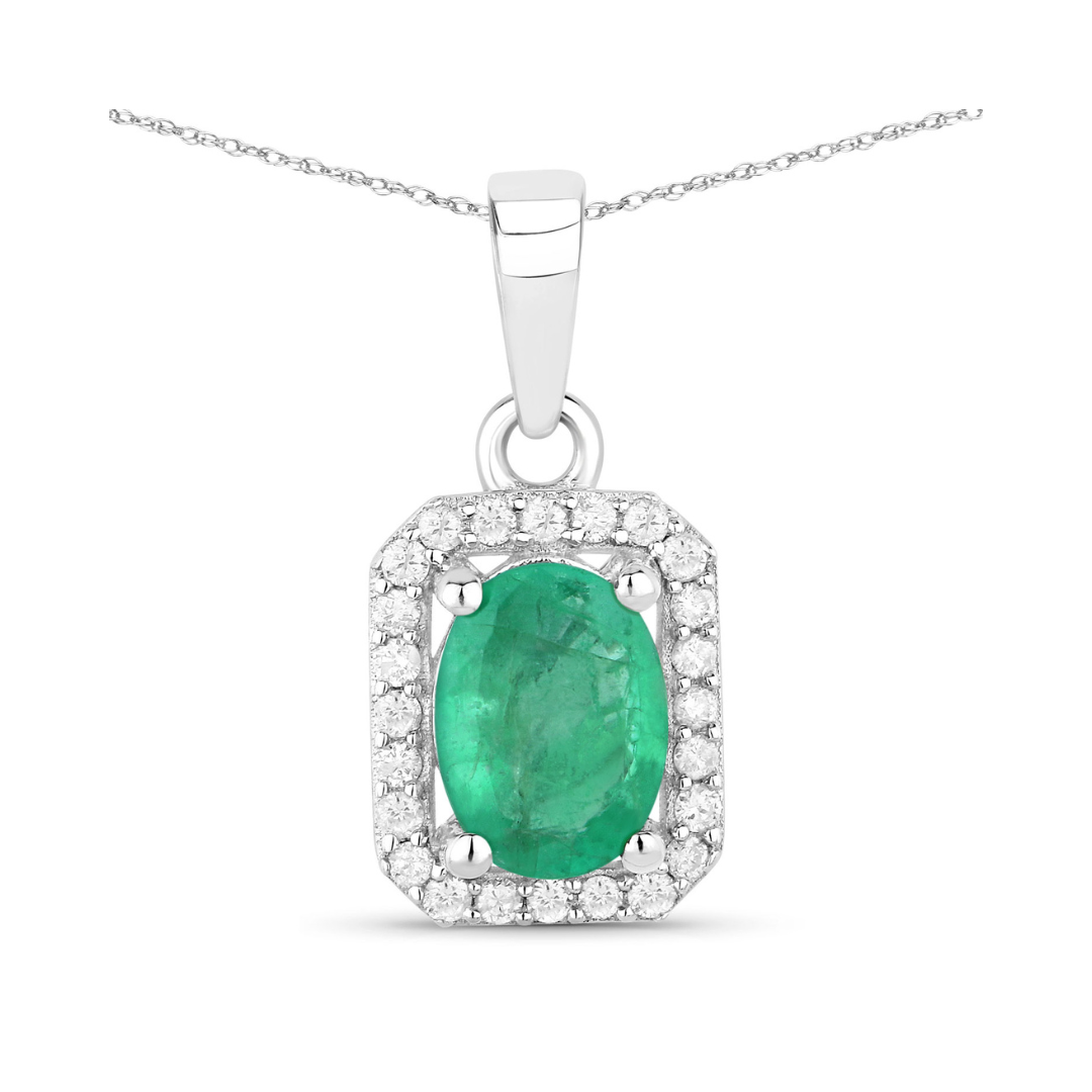 Genuine 10K Zambian Emerald and Diamond Halo Pendant