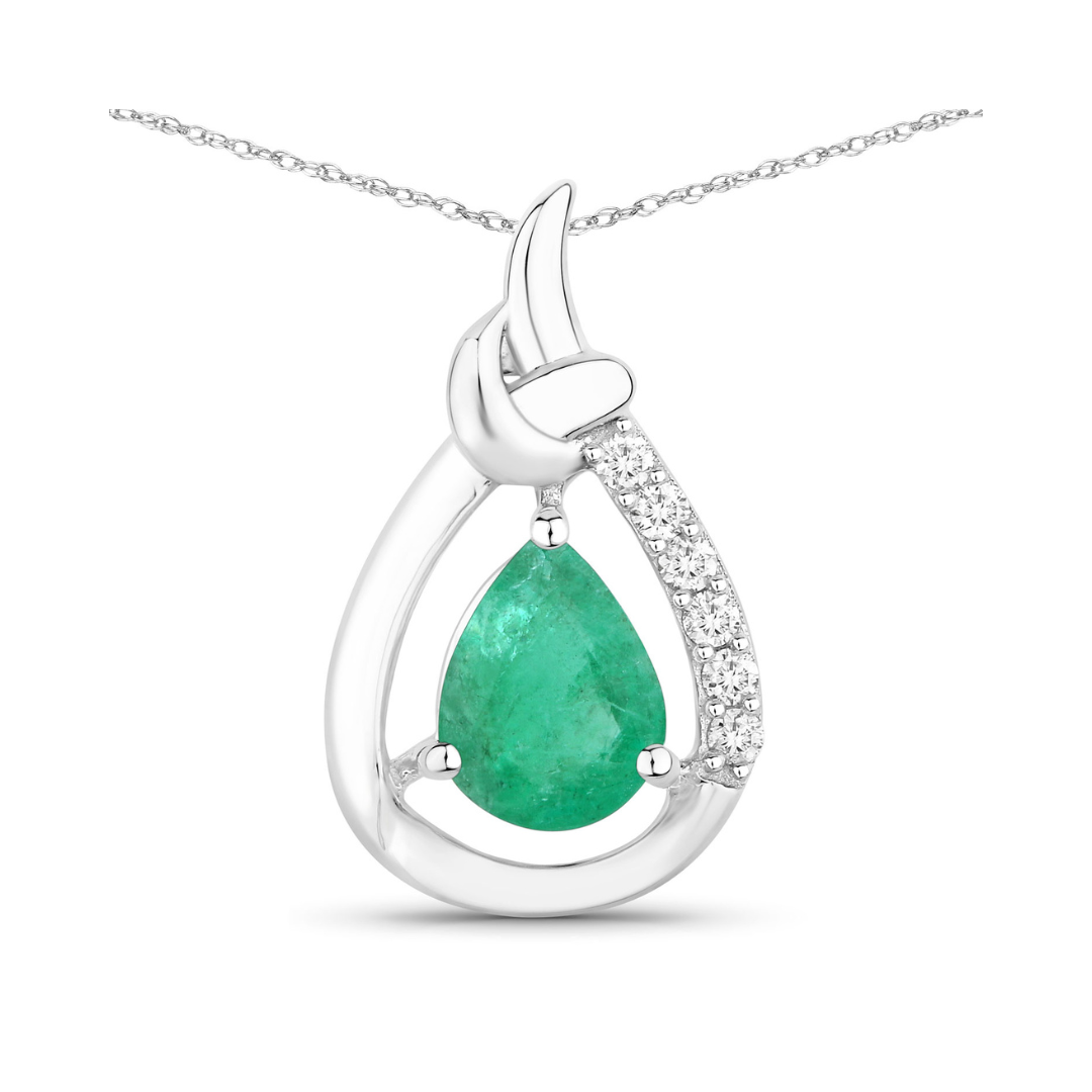 Genuine 10K Zambian Emerald Diamond Crossover Pendant