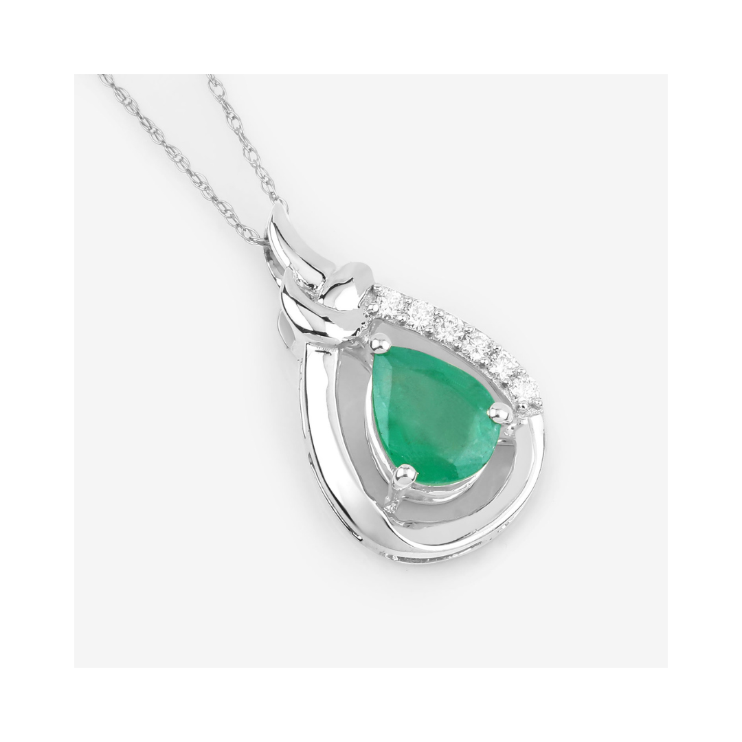 Genuine 10K Zambian Emerald Diamond Crossover Pendant
