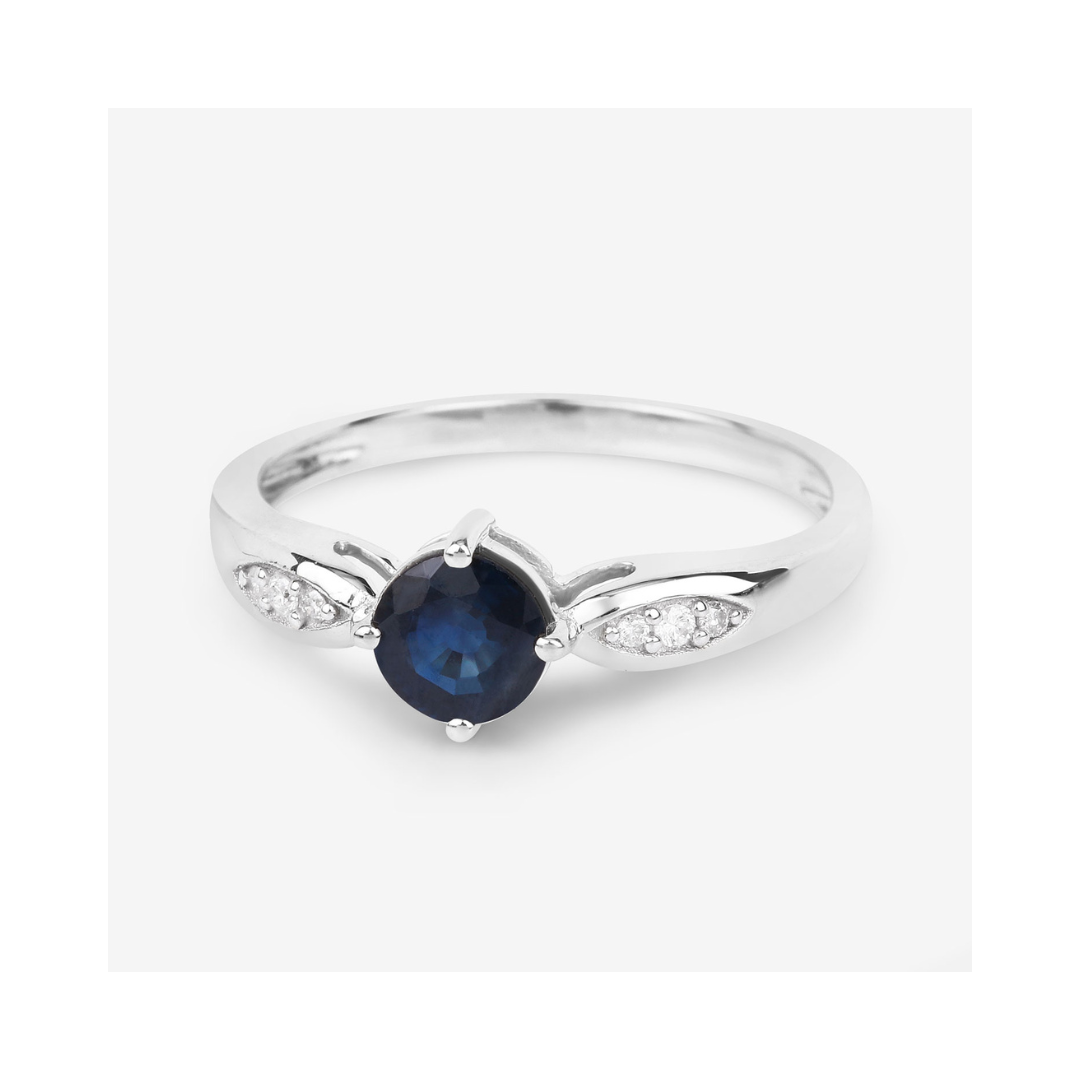 Genuine 10K Blue Sapphire Diamond Cocktail Ring