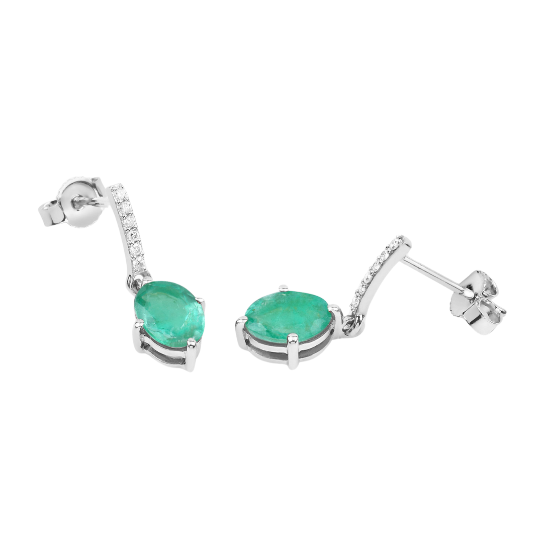 Genuine Zambian Emerald Diamond 10K Gold Oval Earrings
