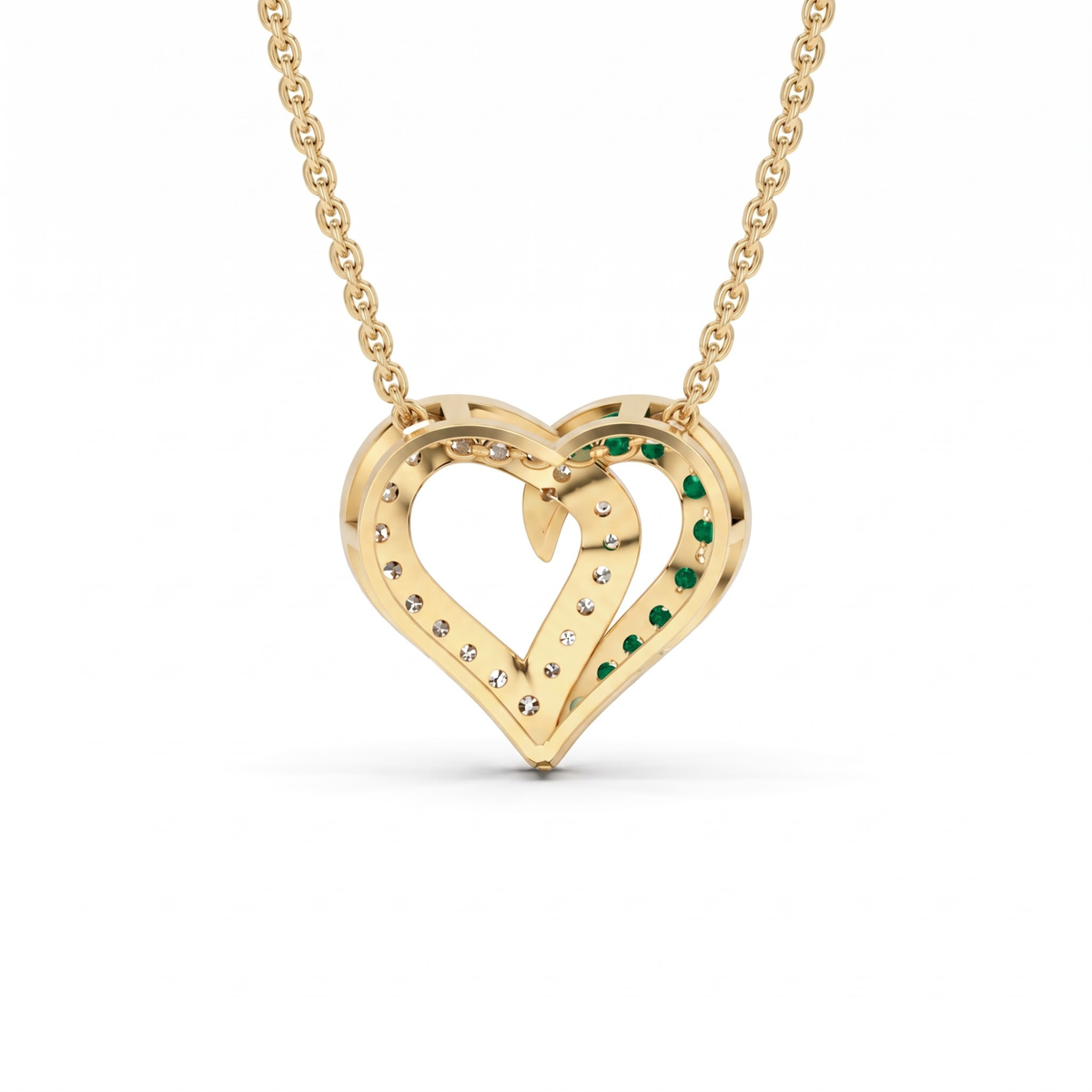 0.64 Cttw Round Emerald and Lab Grown Diamond 14K Gold Pave Open Heart Pendant Necklace