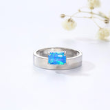 Blue Stone Ring Lab Grown Blue Opal Engagement Ring October Birthday Gift Octagon Cut Offset Rhodium Plated Ring- FineColorJewels