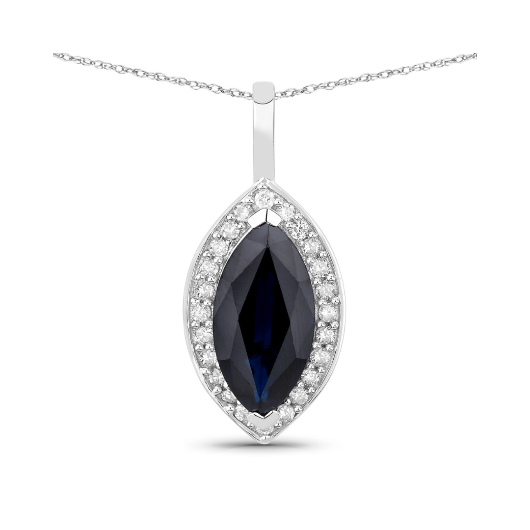 Genuine Blue Sapphire and Diamond Halo Pendant