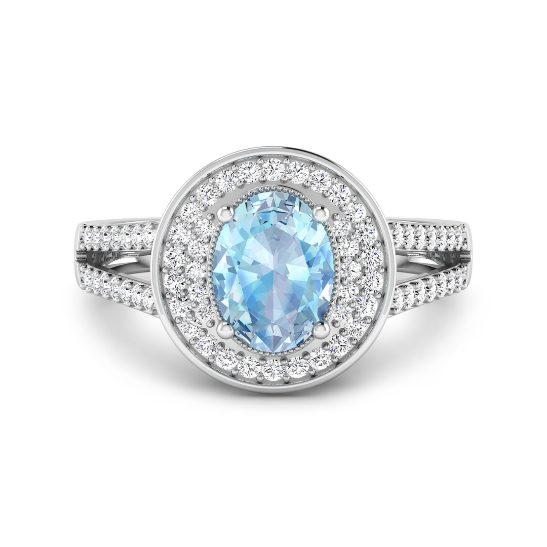 Genuine Aquamarine Diamond Halo Ring