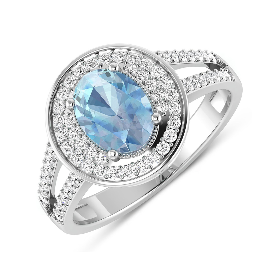 Genuine Aquamarine Diamond Halo Ring