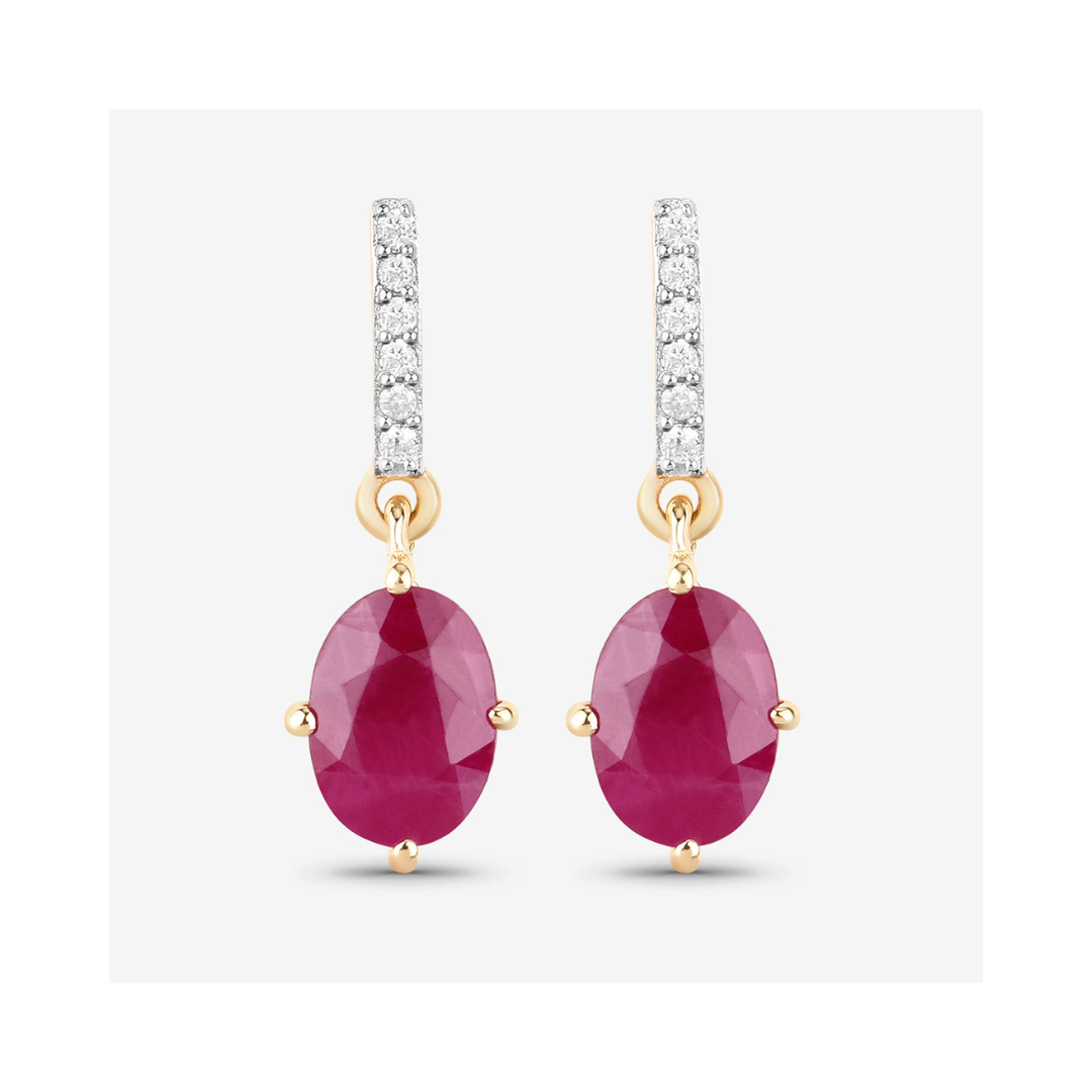 Genuine Ruby and White Diamond 10K Gold Earrings