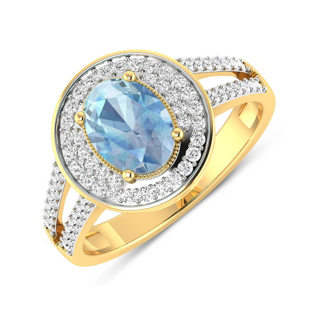 Genuine Aquamarine Diamond Halo Ring