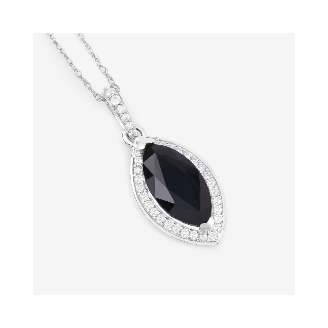 Genuine 10K Blue Sapphire and Diamond Marquise Pendant