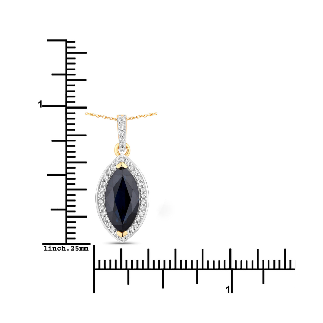 Genuine 10K Blue Sapphire and Diamond Marquise Pendant
