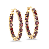 Sterling Silver Garnet Hoop Earrings