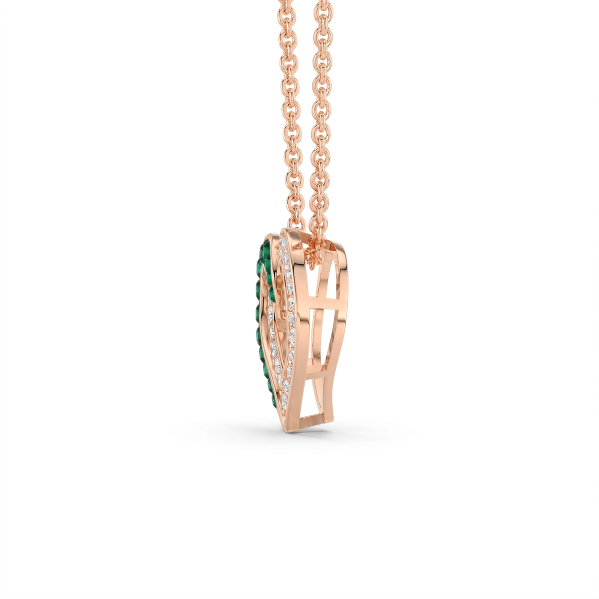 0.64 Cttw Round Emerald and Lab Grown Diamond 14K Gold Pave Open Heart Pendant Necklace