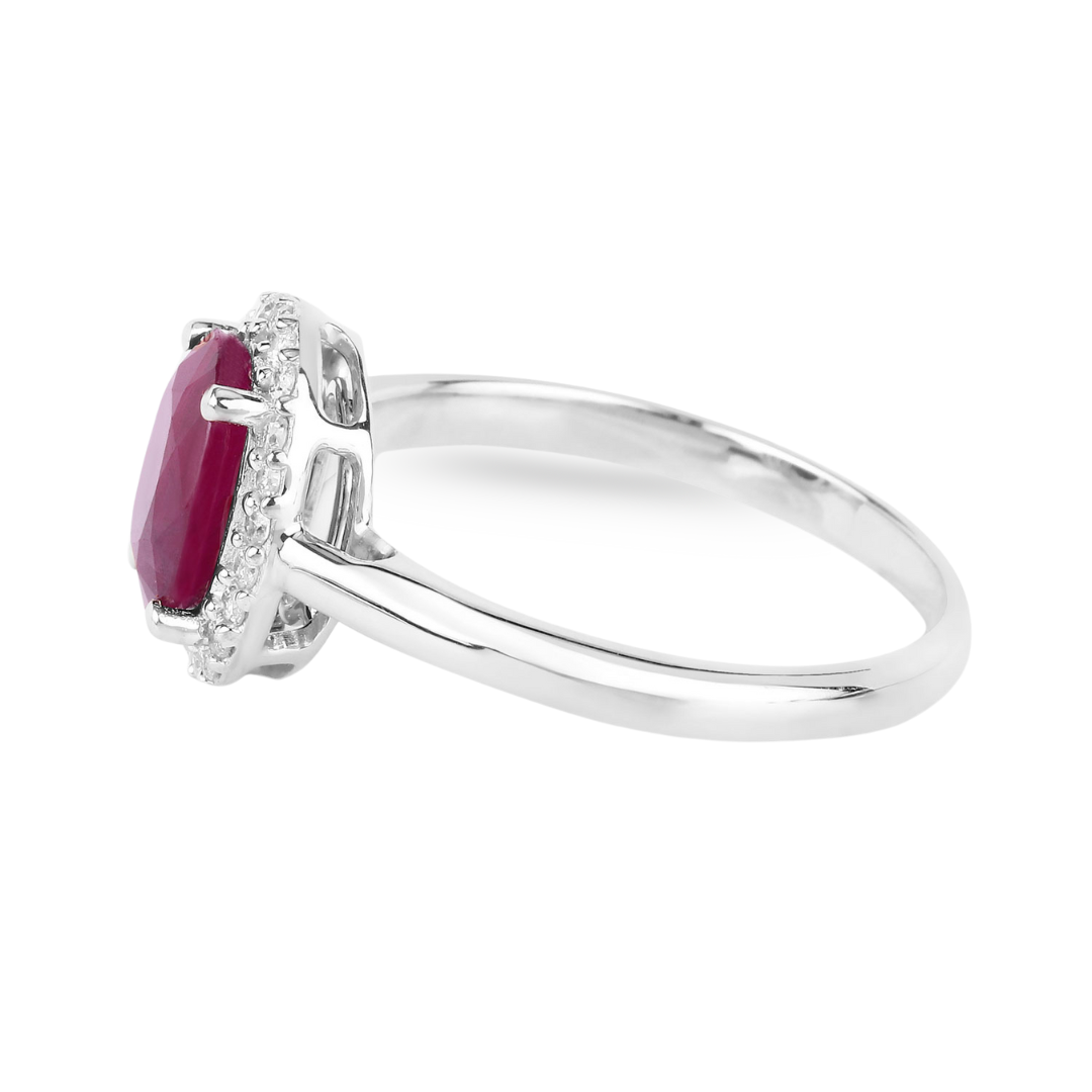 Genuine 10K Pink Ruby and Diamond Halo Ring