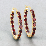 Sterling Silver Garnet Hoop Earrings