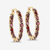 Sterling Silver Garnet Hoop Earrings