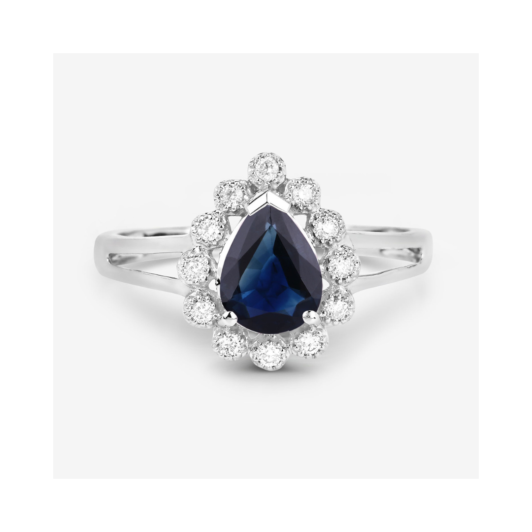 Genuine 10K Blue Sapphire and White Diamond Ring