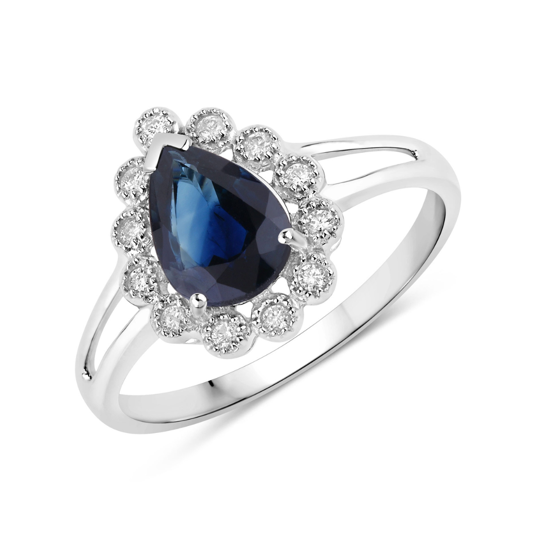 Genuine 10K Blue Sapphire and White Diamond Ring