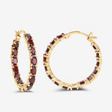 Sterling Silver Garnet Hoop Earrings