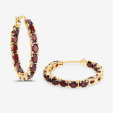 Sterling Silver Garnet Hoop Earrings