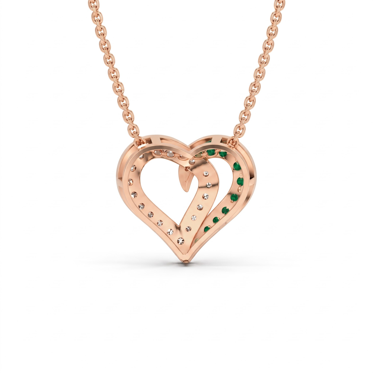 0.64 Cttw Round Emerald and Lab Grown Diamond 14K Gold Pave Open Heart Pendant Necklace