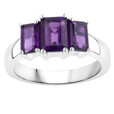 Genuine Amethyst 3 Stone Ring