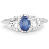 10K White Gold Blue Sapphire and White Diamond Ring