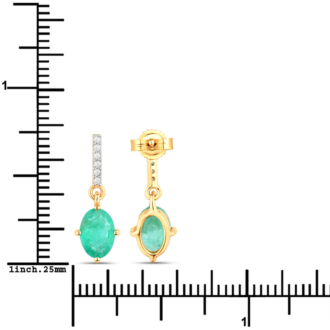 Genuine Zambian Emerald Diamond 10K Gold Oval Earrings
