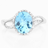 10K White Gold Blue Topaz Halo Ring with White Diamonds