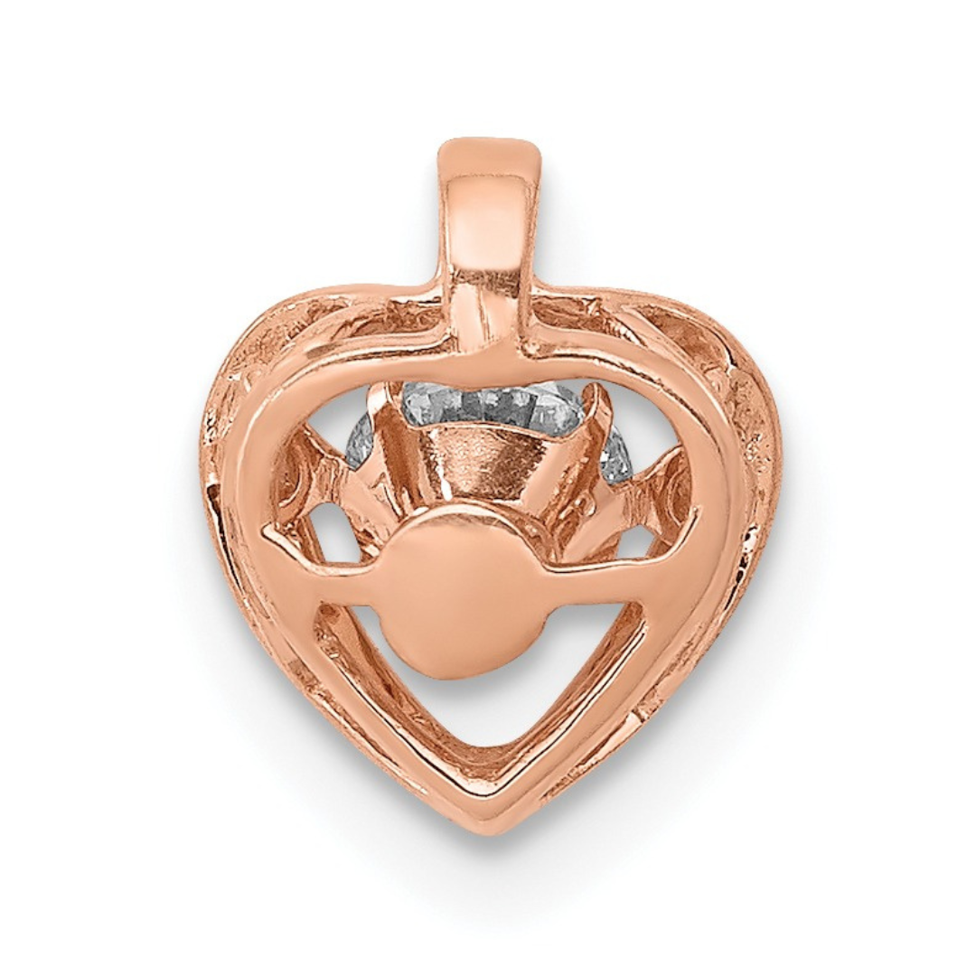 Colgante de corazón con diamantes de laboratorio en oro rosa de 14 quilates